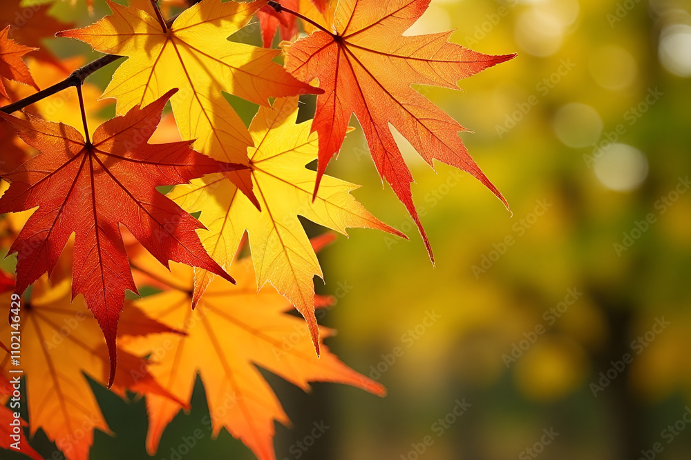 Maple leaves in yellow, red and green colors are an expression of seasonal changes that occur in nature during autumn Maple leaves in yellow, red and green colors are an expression of seasonal changes that occur in nature during autumn