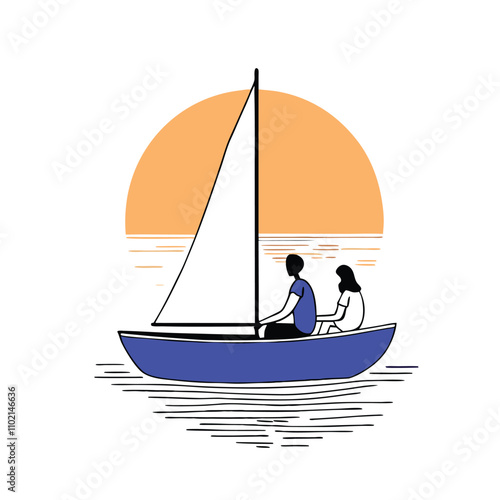 an illustration of a sailboat with two people on it.