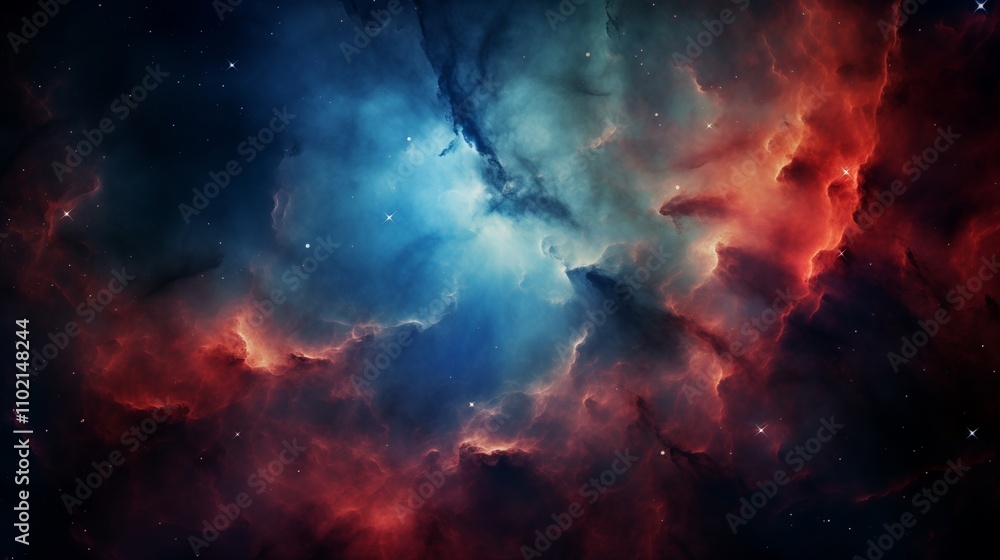 Fototapeta premium A nebula with vibrant colors in space ambient light space on the left,generative ai illustration