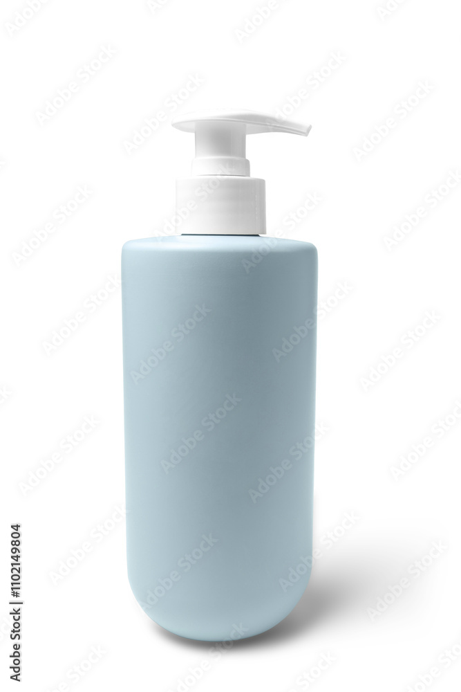 Blue unbranded bottle with pump for liquid soap, shampoo, or lotion isolated on a transparent background Blue unbranded bottle with pump for liquid soap, shampoo, or lotion isolated on a transparent background
