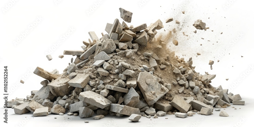 Crumbling Concrete A Pile of Broken Rocks with Dust and Debris Exploding Outwards Crumbling Concrete A Pile of Broken Rocks with Dust and Debris Exploding Outwards