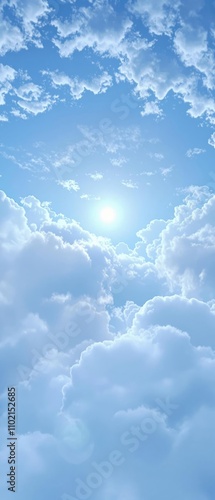 A peaceful blue sky with low-level clouds that cover the sun and create a sense of mystery and intrigue in the scene, landscape, blue sky