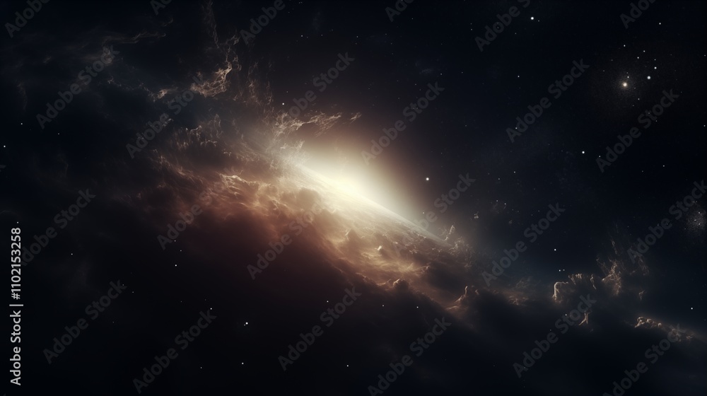 Obraz premium A vast cosmic nebula backlighting space on the right,generative ai illustration