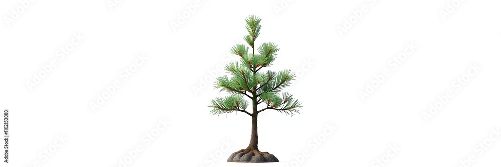 A tiny pine tree stands upright against a plain white backdrop its small branches stretching towards the sky with delicate elegance, minimalist, pine tree A tiny pine tree stands upright against a plain white backdrop its small branches stretching towards the sky with delicate elegance, minimalist, pine tree