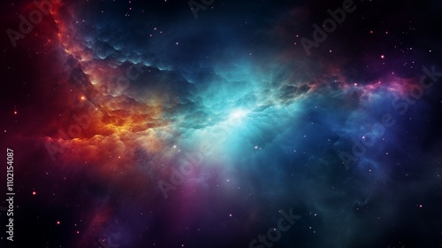 A vibrant nebula in the center of a galaxy backlighting space on the right,generative ai illustration