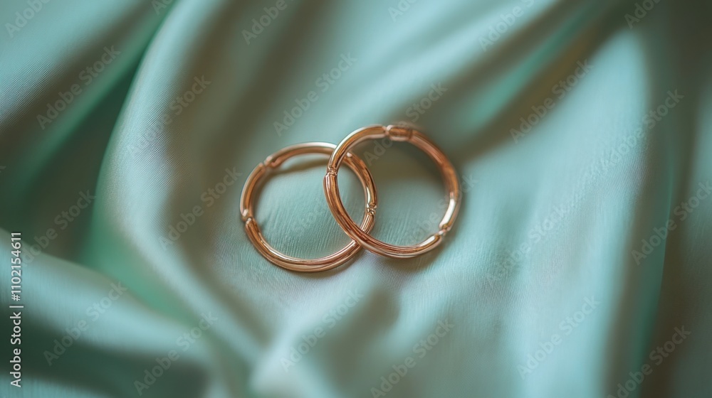 Elegant Gold Hoop Earrings on Soft Mint Green Fabric Background Elegant Gold Hoop Earrings on Soft Mint Green Fabric Background