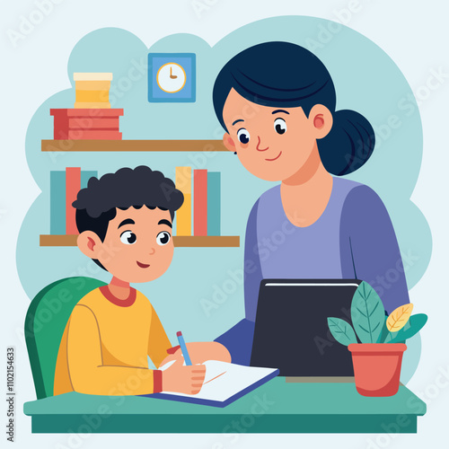 parent monitoring child for school vector art