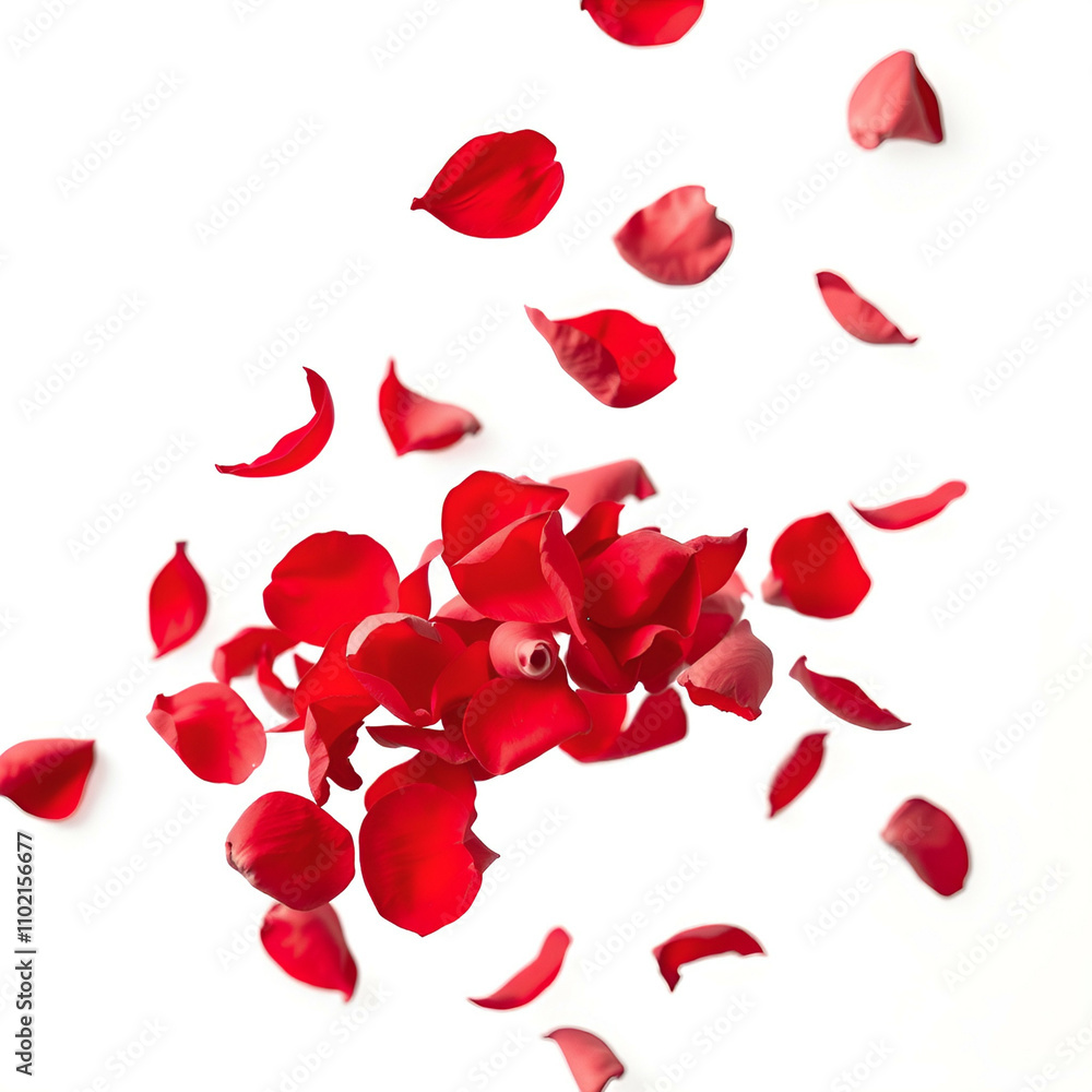 Floating Red Rose Petals on Air – Isolated Cutout with Clean White Background Floating Red Rose Petals on Air – Isolated Cutout with Clean White Background