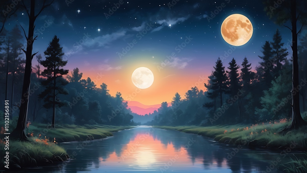 full moon and night landscape full moon and night landscape