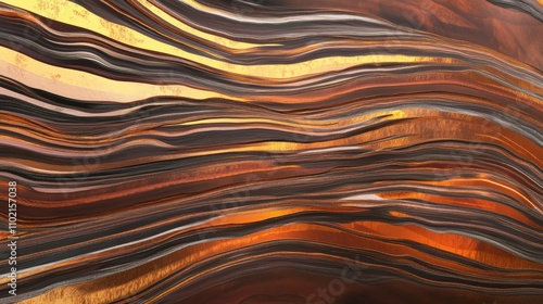 Dynamic abstract visuals showcasing molten copper and bronze textures, with fluid, golden highlights. The reflective surfaces and flowing patterns evoke a sense of heat and energy.