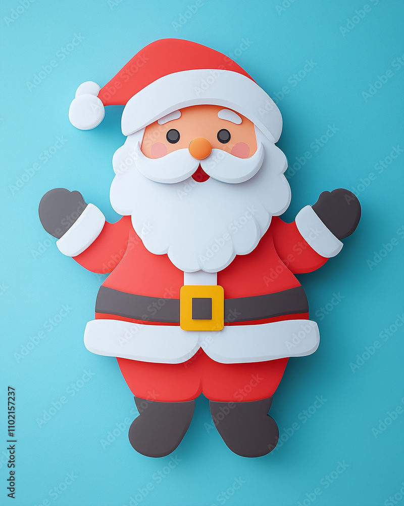 3D cute Santa Claus paper cutout with happy expression, on simple blue background. Minimal Christmas card 3D cute Santa Claus paper cutout with happy expression, on simple blue background. Minimal Christmas card