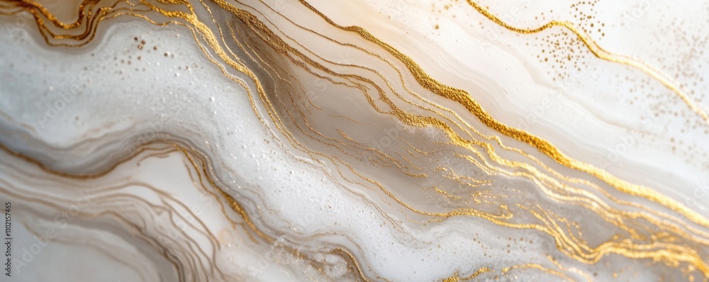 Fototapeta premium Abstract white and gold marble texture with fluid patterns and metallic accents. Artistic design for luxury backgrounds.