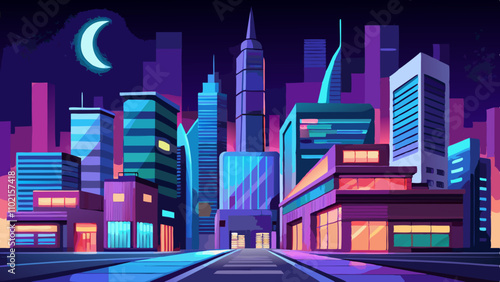 Vibrant night cityscape glowing with neon lights showcasing modern architecture and bustling energy