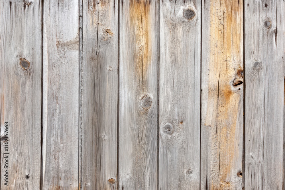 Fototapeta premium Weathered wooden fence with horizontal planks, showing grain and knots.