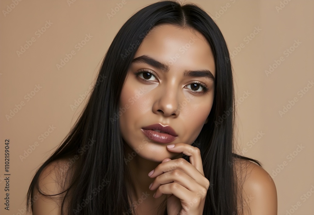 Fototapeta premium Girl needs make up excuse thinking standing focused in thoughtful pose