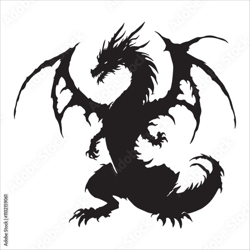 Majestic Dragon Silhouette - Mythical Creature in Black