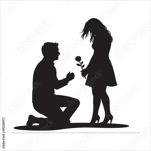 Romantic Proposal Silhouette - Girl Proposing with Rose