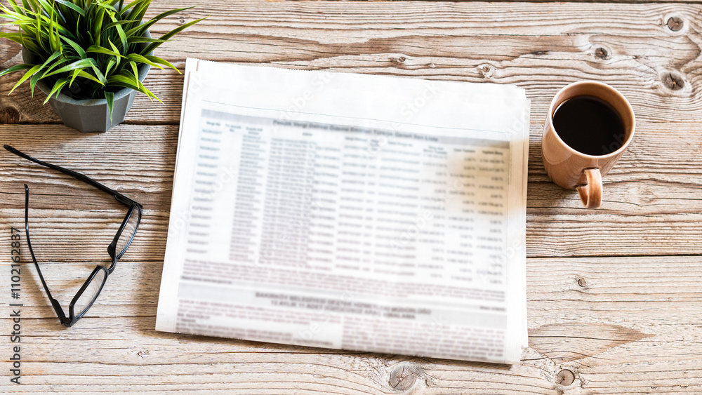 Fototapeta premium blurred newspaper on wood table