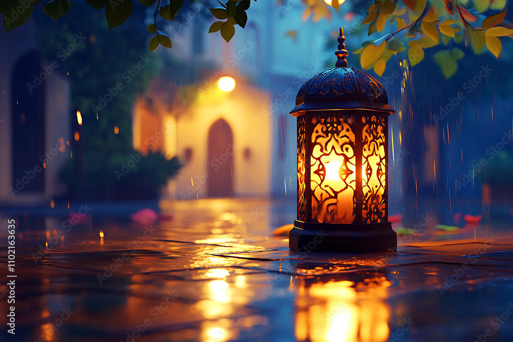 Islamic ramadan kareem celebration lantern with beautiful bokeh lights in the background. Islamic ramadan kareem celebration lantern with beautiful bokeh lights in the background.