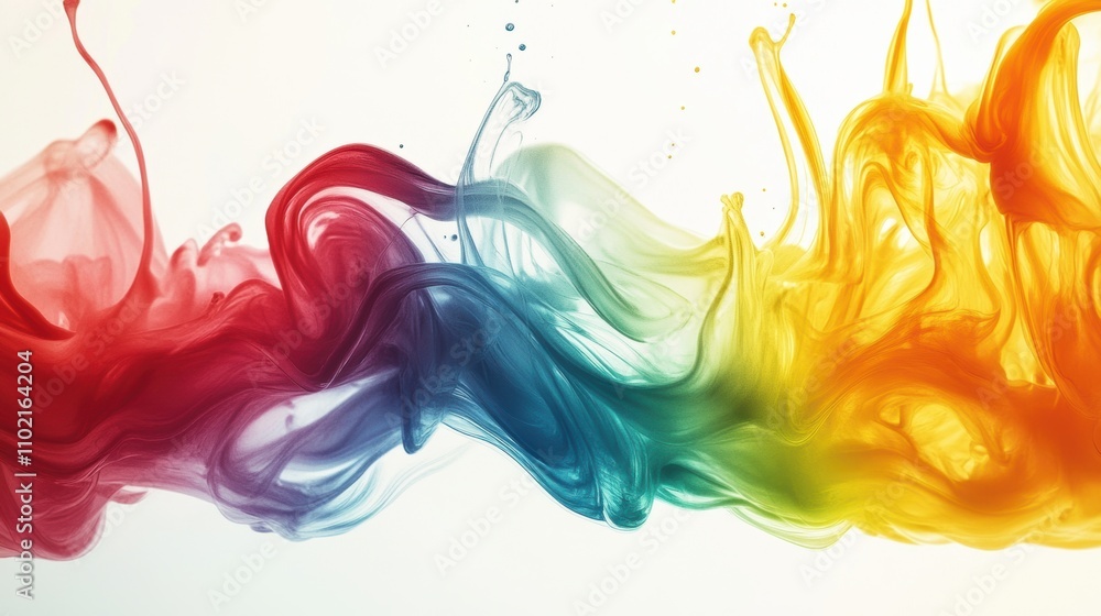 Fototapeta premium Colorful flowing ink in water creating vibrant abstract shapes on a white background