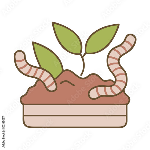 Worm compost icon for organic recycling