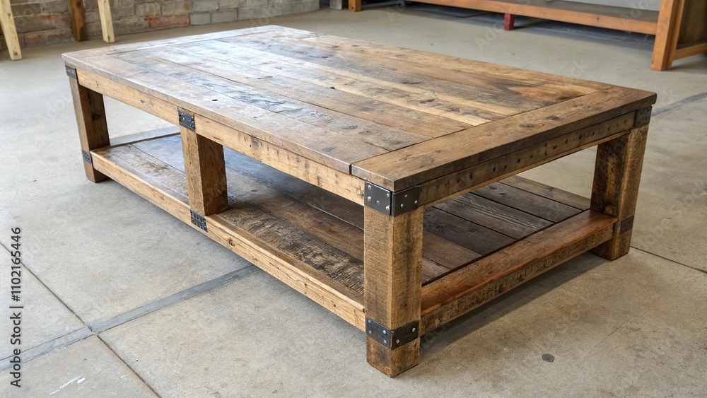 Coffee table made from reclaimed wood with a rustic industrial finish, vintage style, rustic decor Coffee table made from reclaimed wood with a rustic industrial finish, vintage style, rustic decor