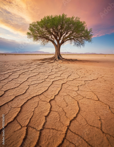 Wallpaper Mural A lone tree thriving in the middle of a barren desert with its expansive roots visible, symbolizing resilience, strength, and survival against the odds  Torontodigital.ca