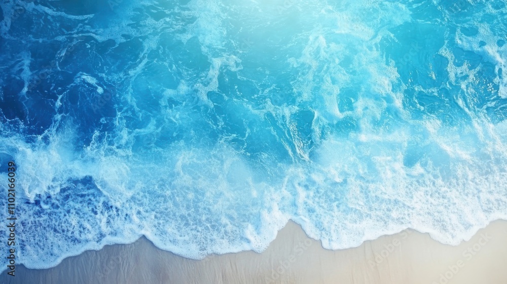 Gentle waves lap against the sandy shore at a tranquil beach during midday sunlight Gentle waves lap against the sandy shore at a tranquil beach during midday sunlight