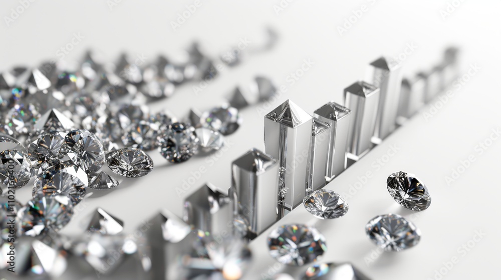 A captivating mix of scattered diamonds and geometric metallic shapes on a white surface, creating an elegant contrast between sharp lines and natural sparkle. Perfect for luxury, design, or jewelry A captivating mix of scattered diamonds and geometric metallic shapes on a white surface, creating an elegant contrast between sharp lines and natural sparkle. Perfect for luxury, design, or jewelry
