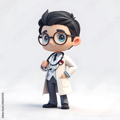 Cartoon doctor character with stethoscope, vector illustration