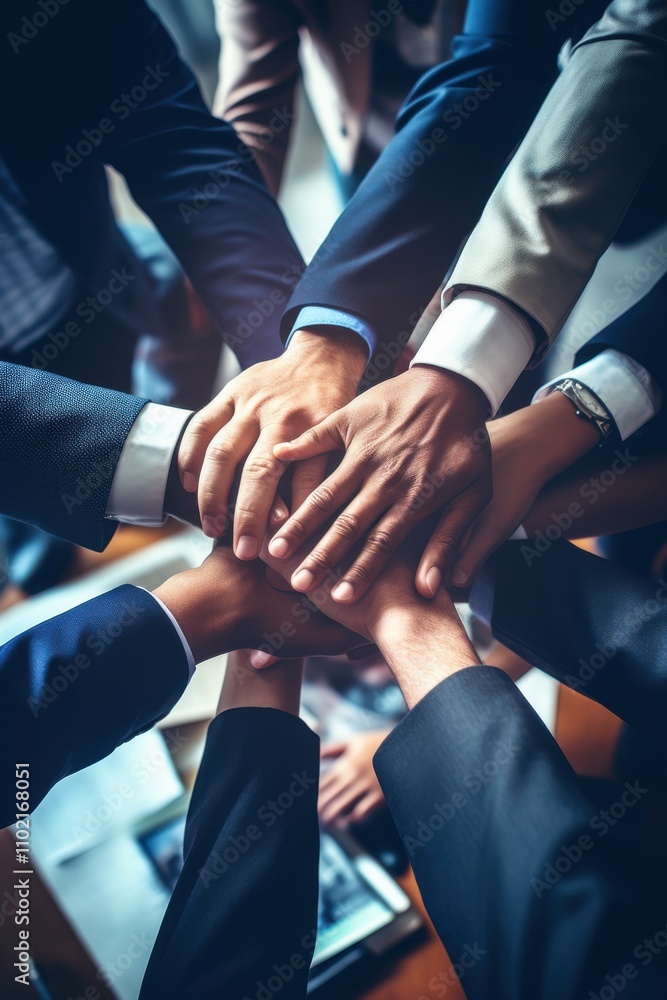 Team collaboration meeting office photo business environment close-up view unity concept