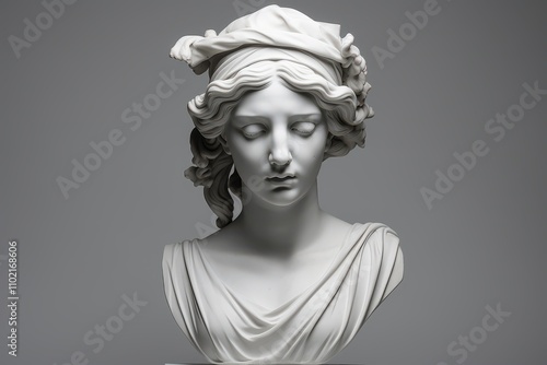 Sculpture of female bust art studio marble work minimalist setting close-up beauty in craftsmanship