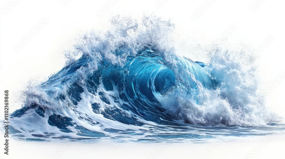 Obraz premium Vibrant ocean wave crashing against the shore under bright sunlight during midday hours