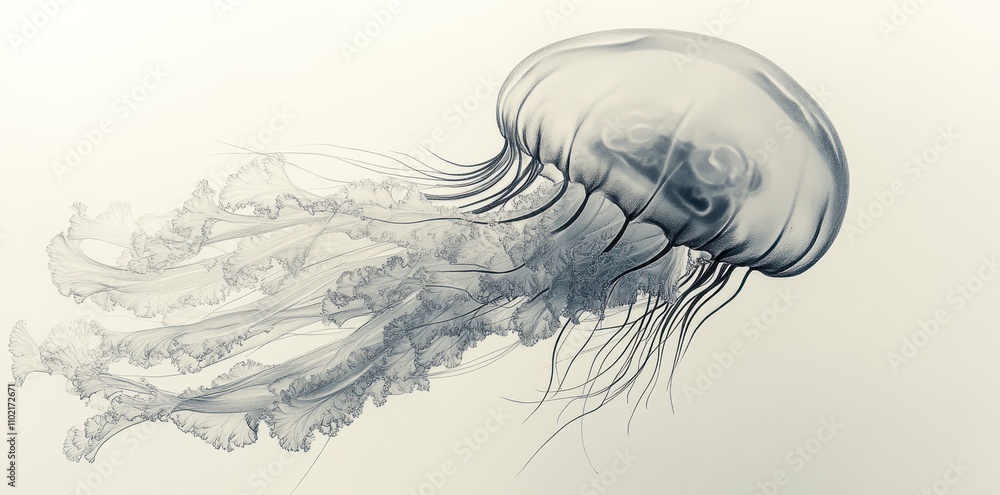 Elegant Glass Jellyfish Aquatic Creature Depiction Elegant Glass Jellyfish Aquatic Creature Depiction
