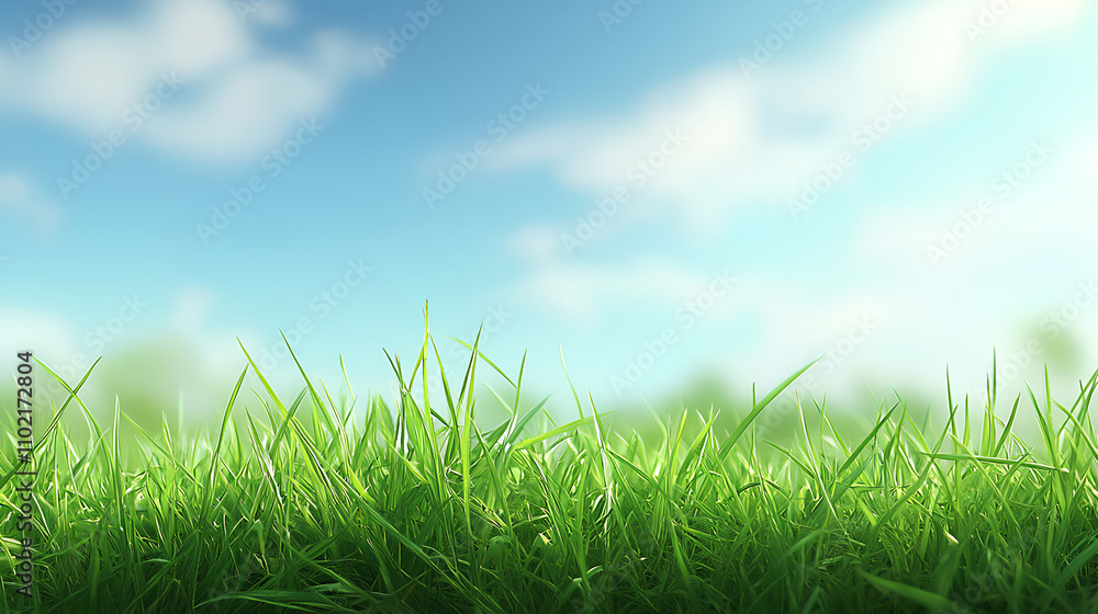 Lush green grass swaying gently under a clear blue sky on a sunny day Lush green grass swaying gently under a clear blue sky on a sunny day