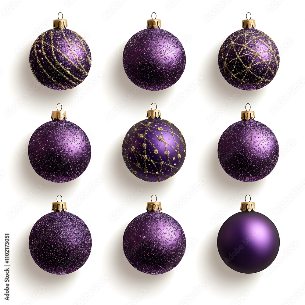Obraz premium Glittery purple Christmas balls in various designs, perfect for festive decor