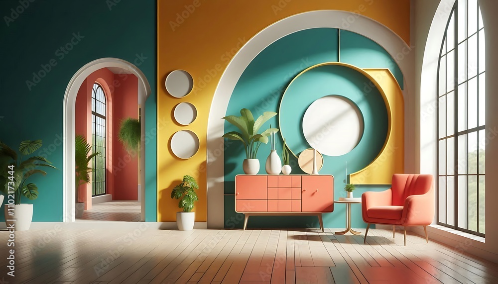 Modern living room interior design with sofa, Frame, light, Table, arch wall and more Modern living room interior design with sofa, Frame, light, Table, arch wall and more