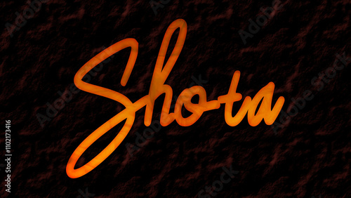 3D fire text effect of Japanese name Shota on dark background.	 photo