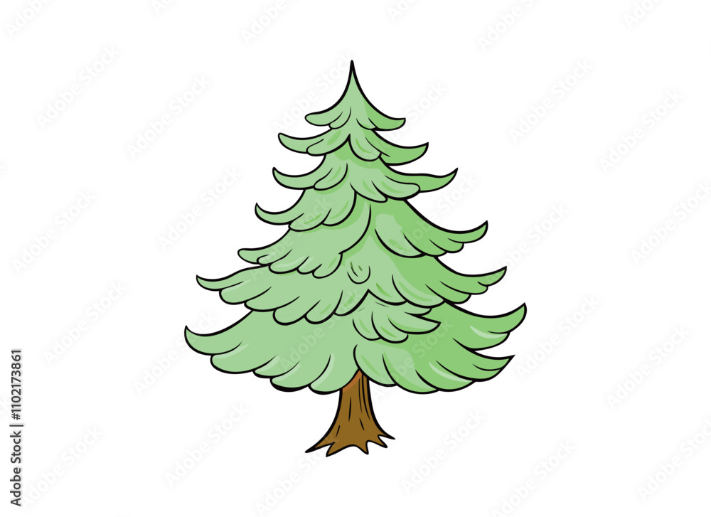 Fototapeta premium Charming Cartoon Pine Tree Illustration - Whimsical Evergreen Art