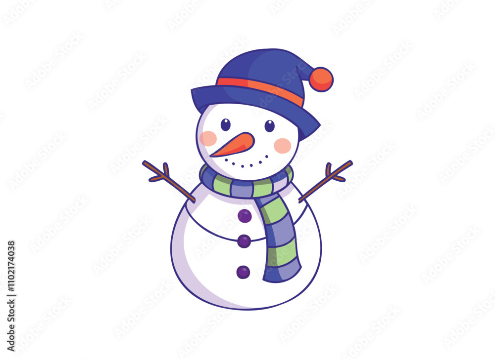 Charming Snowman Illustration with Scarf and Hat for Winter Holidays Charming Snowman Illustration with Scarf and Hat for Winter Holidays
