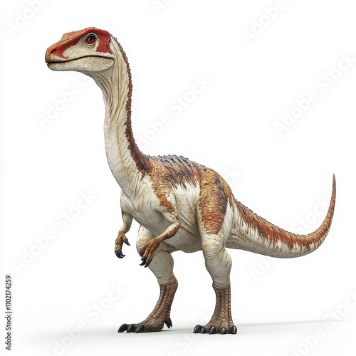 artistic representation of Therizinosaurus, showcasing its unique features and vibrant colors. This dinosaur stands tall with striking posture, evoking sense of wonder and curiosity
