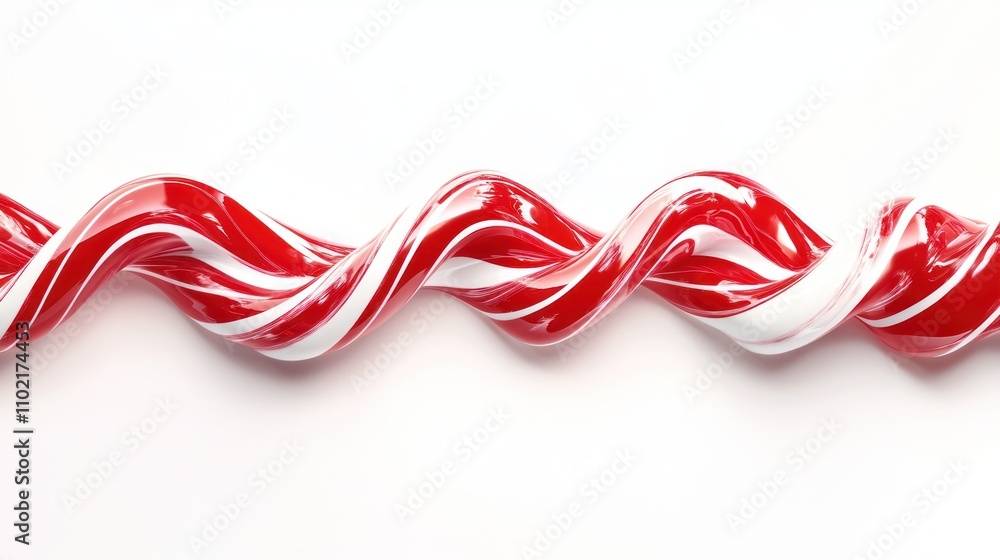 Fototapeta premium A red and white candy cane twisted into a spiral shape, isolated on a white background.