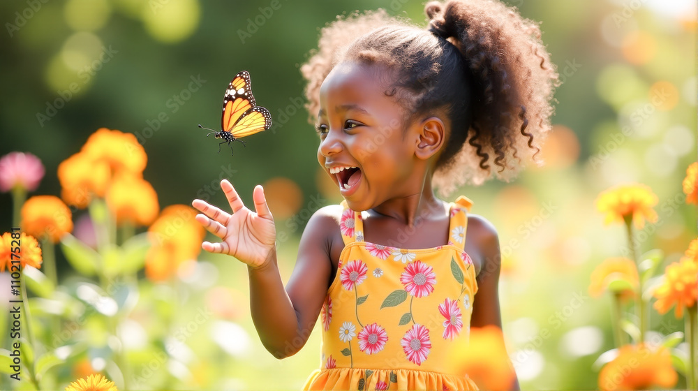 custom made wallpaper toronto digitalLittle girl joyfully interacts with a butterfly in a vibrant flower garden during a sunny day