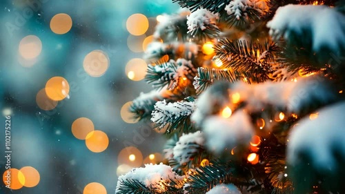 Wallpaper Mural Beautifully adorned Christmas tree with glowing lights and snow in a winter wonderland setting Torontodigital.ca