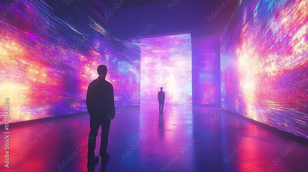 Contemporary Abstract Art Installation with Topical Vibrant Digital Displays : Generative AI Contemporary Abstract Art Installation with Topical Vibrant Digital Displays : Generative AI