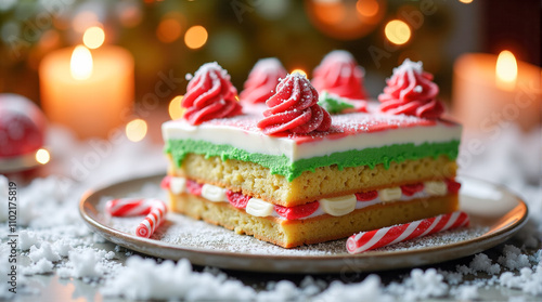 Wallpaper Mural Festive holiday cake with layers of green and red topped with candy canes and sprinkles Torontodigital.ca