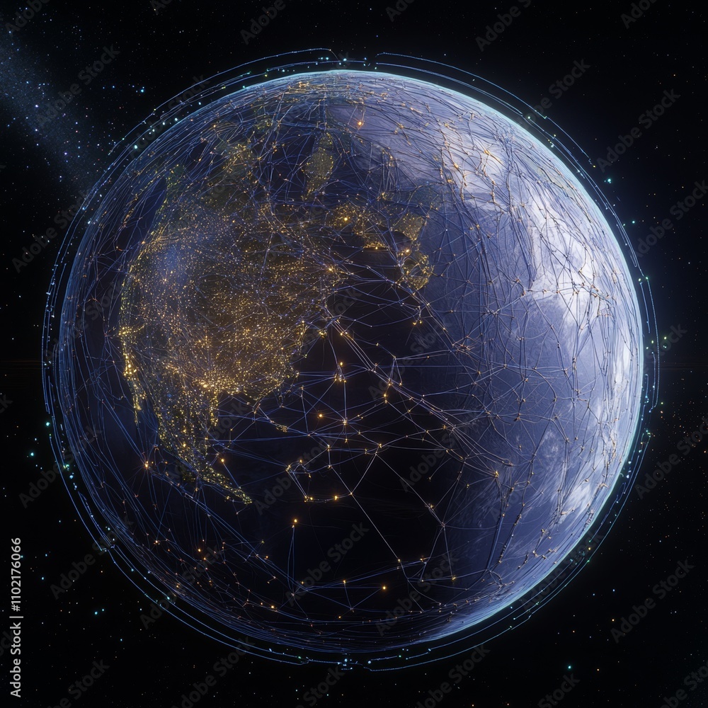 Obraz premium Abstract Global Network with Starry Background
