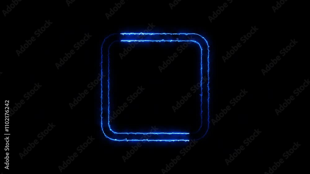 Abstract glowing neon rectangle loading icon animation on black background and light blue animated. Abstract glowing neon rectangle loading icon animation on black background and light blue animated.