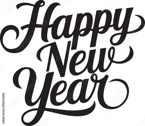 Happy new year text lettering, typography vector art illustration