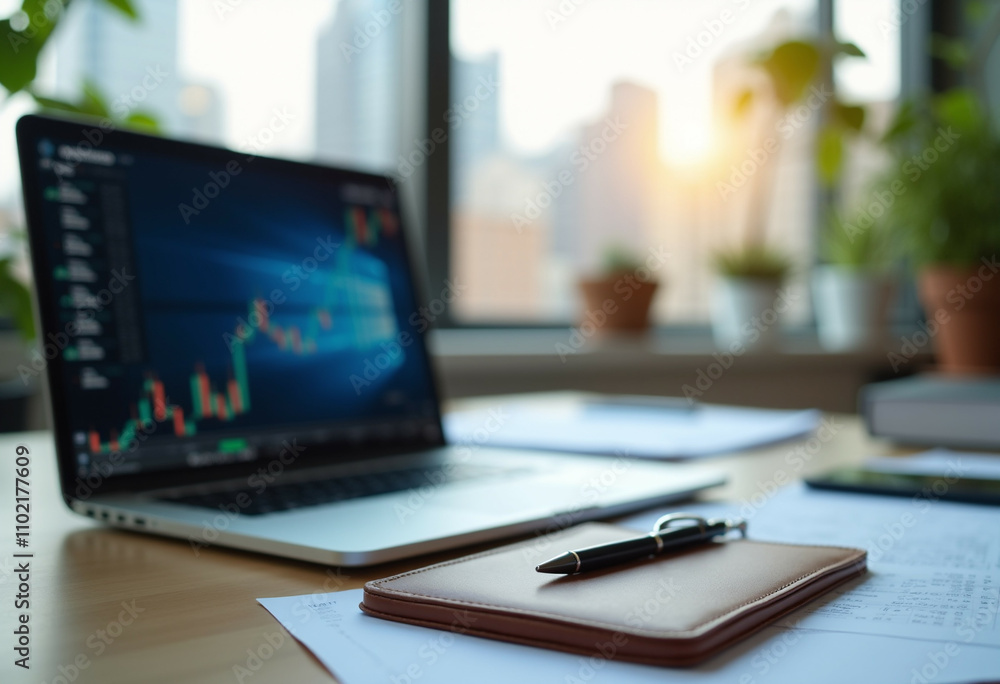 Stock market data analysis with laptop and notebook. Stock market data analysis with laptop and notebook.